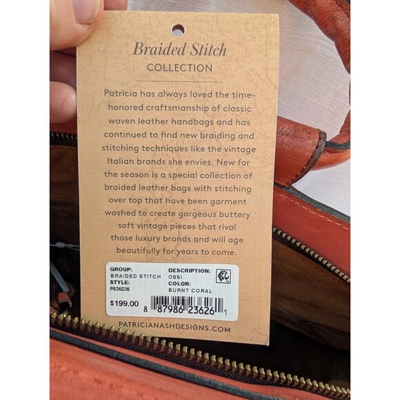 Patricia Nash Burnt Coral Oliena Braided Stitch Leather Satchel NWOT - Picture 5 of 9